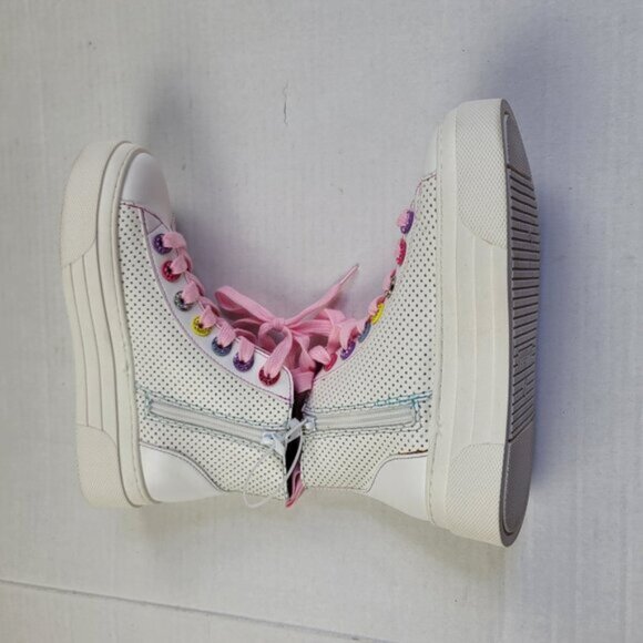 Steve Madden Metallic High Top Sneakers Size 2M NWOT Pink Lace Kids Shoes - Picture 6 of 10